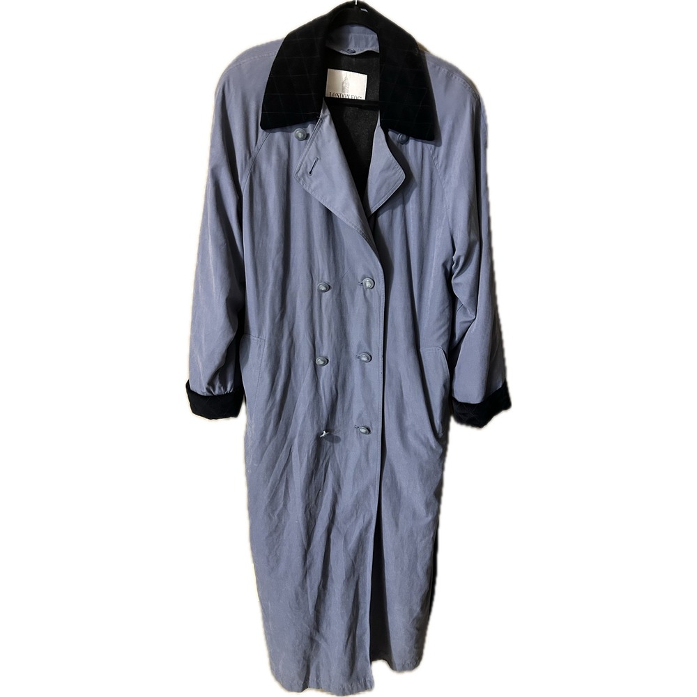 London Fog Blue Trench Coat Velvet Collar Removable Warm Liner Womens 16 REG